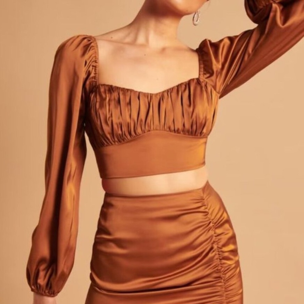 Abercrombie & Fitch Orange Silk Long Sleeve Top